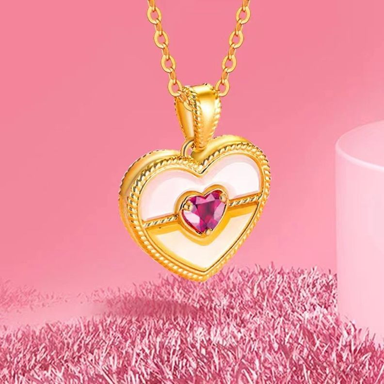 CADENA ESLABONES ORO AMARILLO 18K COLGANTE CORAZÓN NÁCAR BICOLOR 18K-1