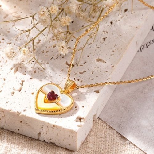 CADENA ESLABONES ORO AMARILLO 18K COLGANTE CORAZÓN NÁCAR BICOLOR 18K-2