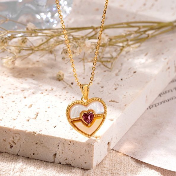 CADENA ESLABONES ORO AMARILLO 18K COLGANTE CORAZÓN NÁCAR BICOLOR 18K-3