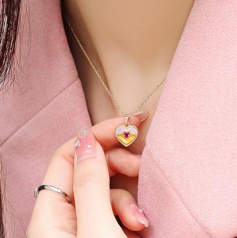 CADENA ESLABONES ORO AMARILLO 18K COLGANTE CORAZÓN NÁCAR BICOLOR 18K-4