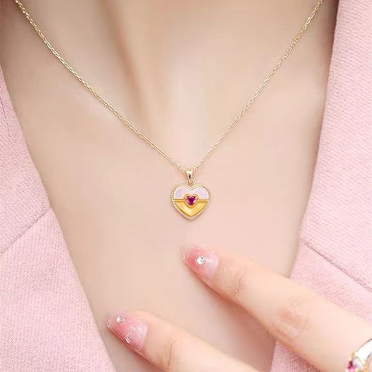CADENA ESLABONES ORO AMARILLO 18K COLGANTE CORAZÓN NÁCAR BICOLOR 18K-5