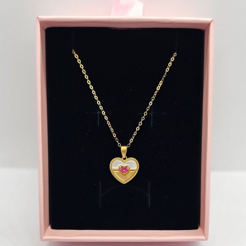 CADENA ESLABONES ORO AMARILLO 18K COLGANTE CORAZÓN NÁCAR BICOLOR 18K-6
