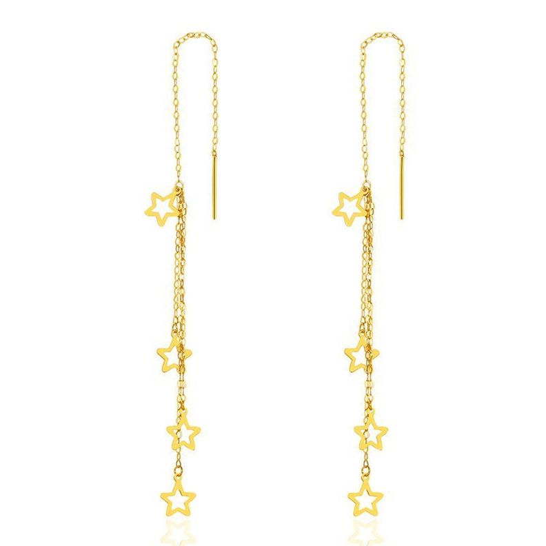 AROS LARGOS CADENA 4 ESTRELLAS ORO AMARILLO 18K-0
