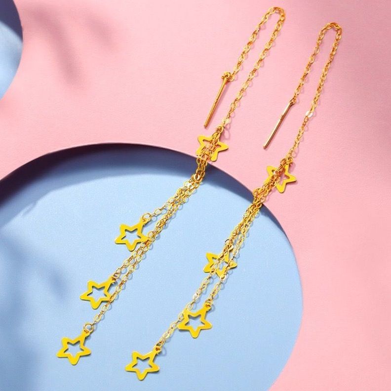 AROS LARGOS CADENA 4 ESTRELLAS ORO AMARILLO 18K-1