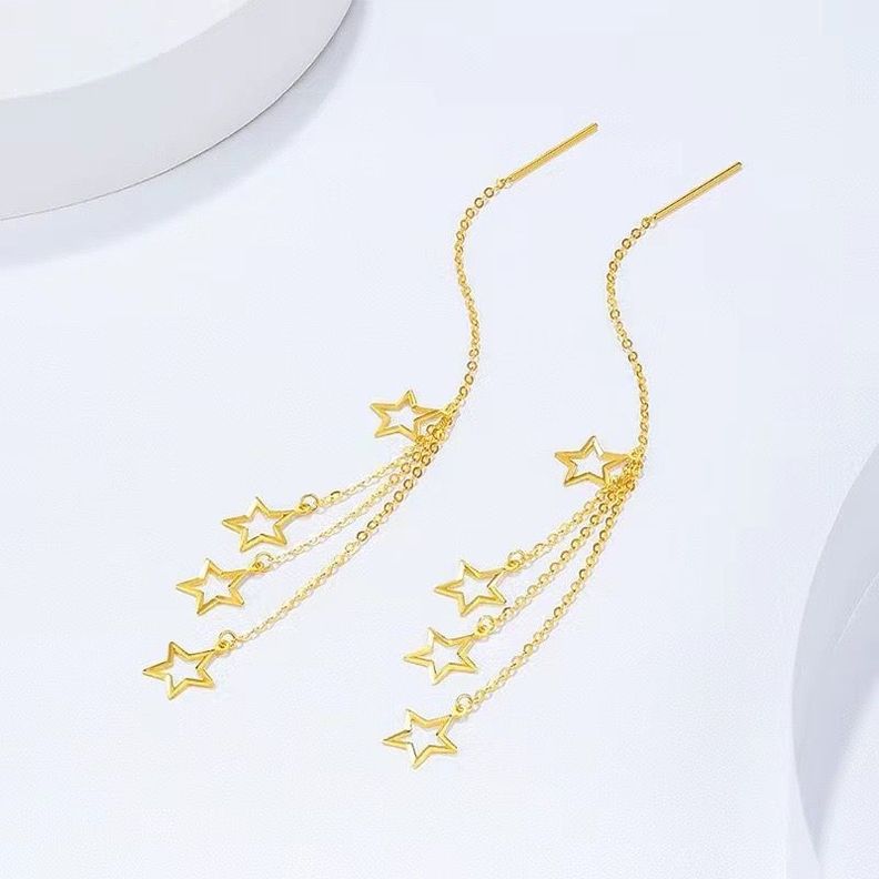 AROS LARGOS CADENA 4 ESTRELLAS ORO AMARILLO 18K-2