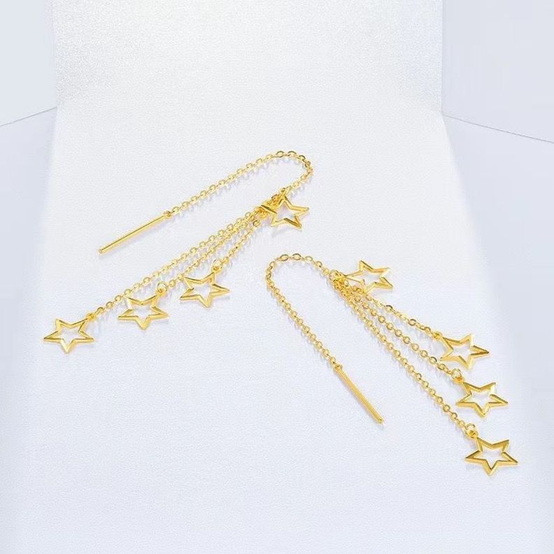 AROS LARGOS CADENA 4 ESTRELLAS ORO AMARILLO 18K-3