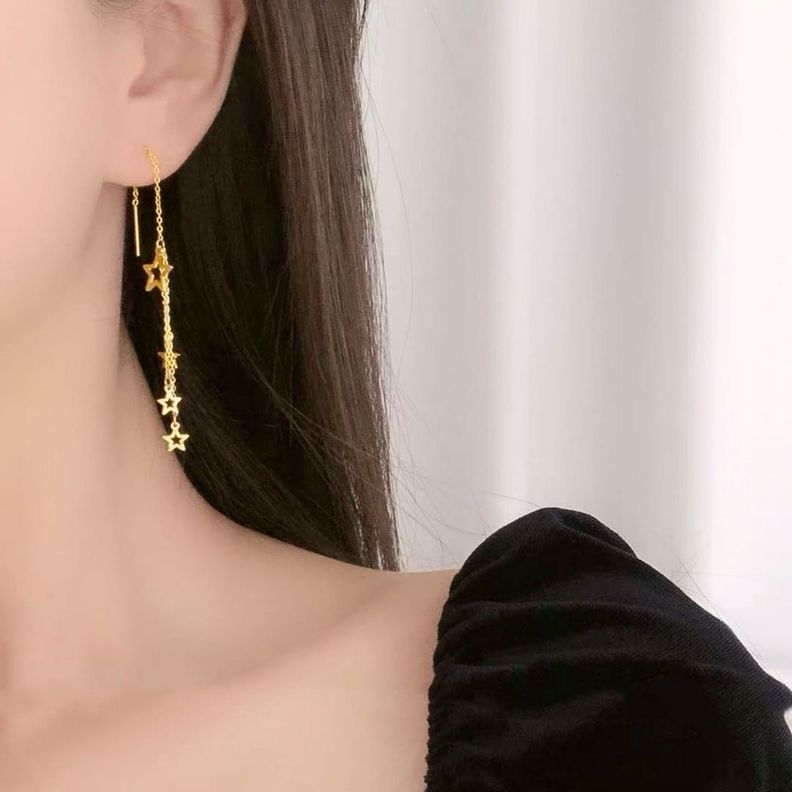 AROS LARGOS CADENA 4 ESTRELLAS ORO AMARILLO 18K-4