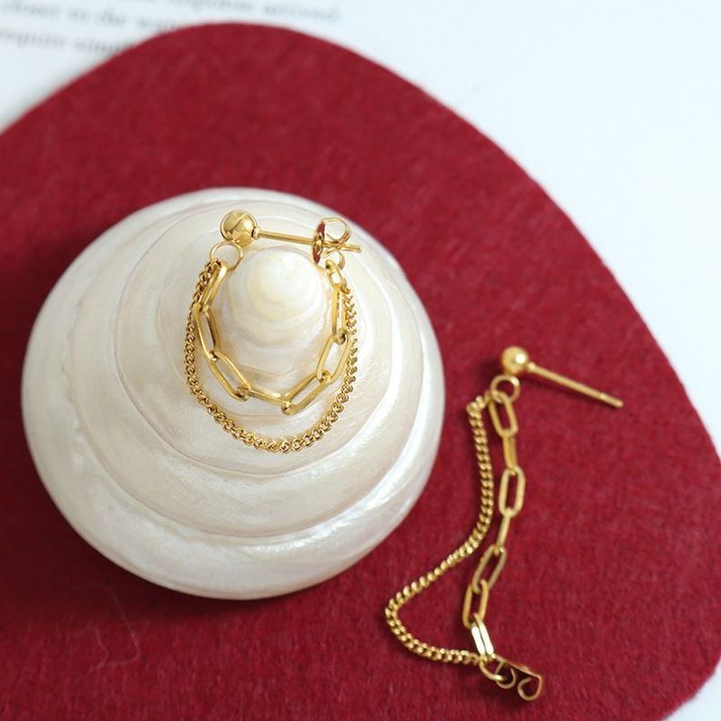 Aros Baño Oro Amarillo 18k Pelotitas Doble Cadena-2