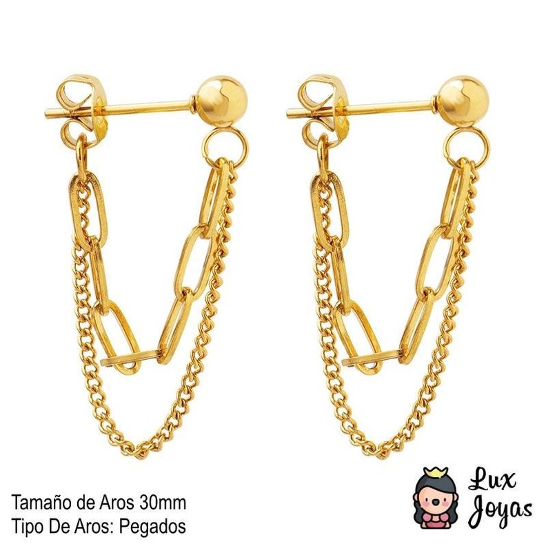 Aros Baño Oro Amarillo 18k Pelotitas Doble Cadena-4
