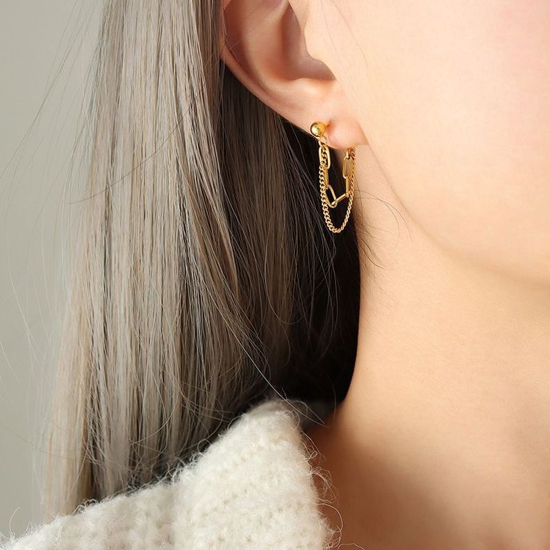 Aros Baño Oro Amarillo 18k Pelotitas Doble Cadena-3