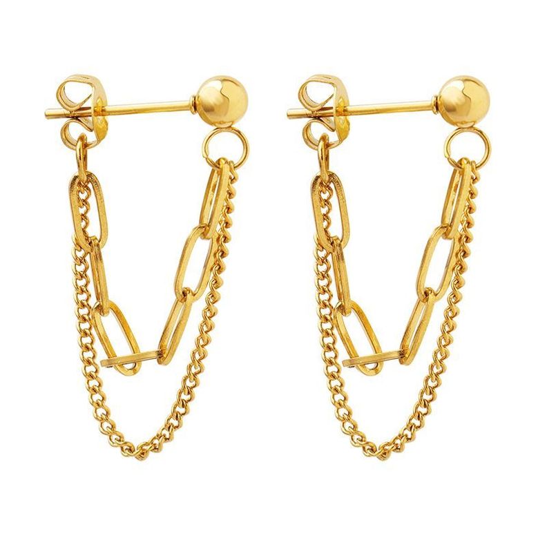 Aros Baño Oro Amarillo 18k Pelotitas Doble Cadena-0