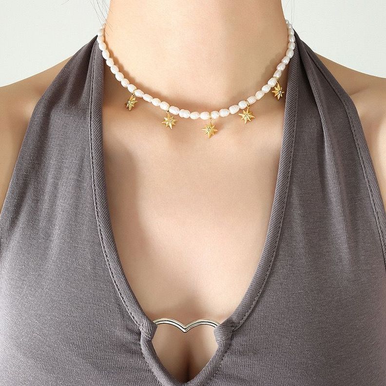 Collar Baño De Oro Amarillo 18k Perlas Agua Dulce Estrella Madi-3