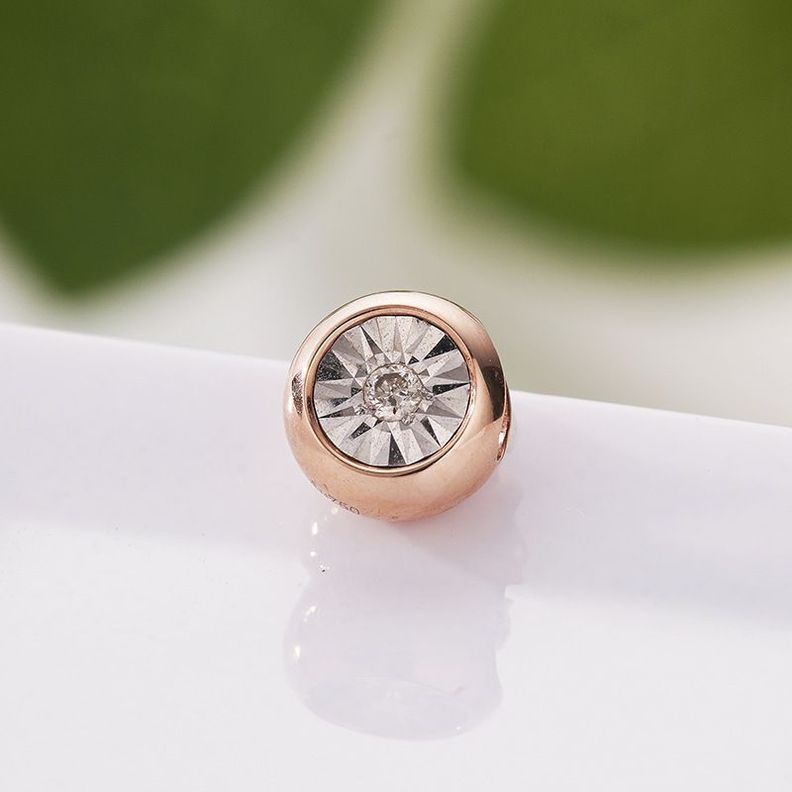 CADENA ESLABONES ORO ROSADO 18K COLGANTE PUNTO DE LUZ DIAMANTE 1P-3