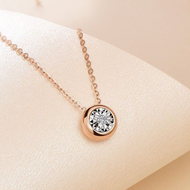 CADENA ESLABONES ORO ROSADO 18K COLGANTE PUNTO DE LUZ DIAMANTE 1P-1