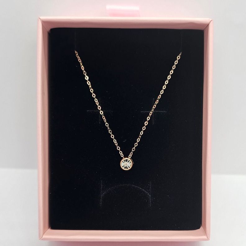 CADENA ESLABONES ORO ROSADO 18K COLGANTE PUNTO DE LUZ DIAMANTE 1P-6
