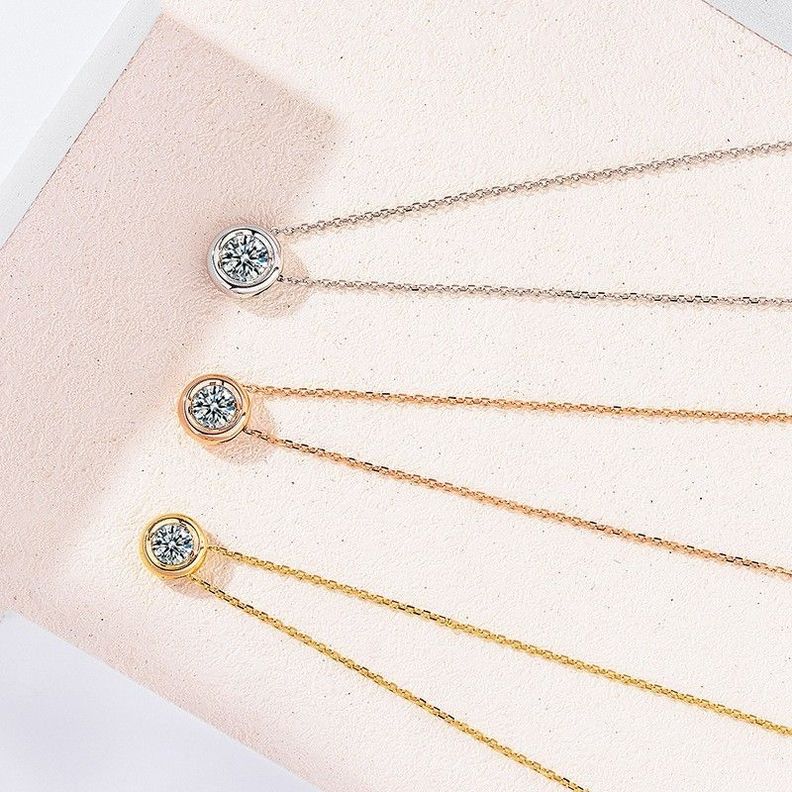 CADENA ESLABONES ORO ROSADO 18K COLGANTE PUNTO DE LUZ DIAMANTE 1P-5