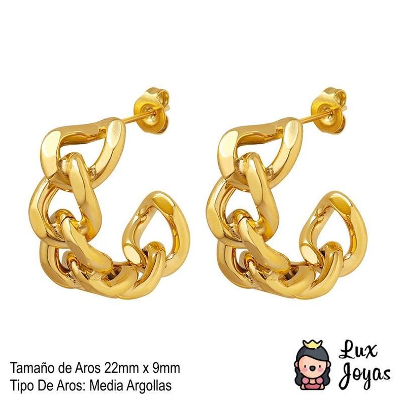 Aros Baño Oro Amarillo 18k Media Argolla Cadena-5