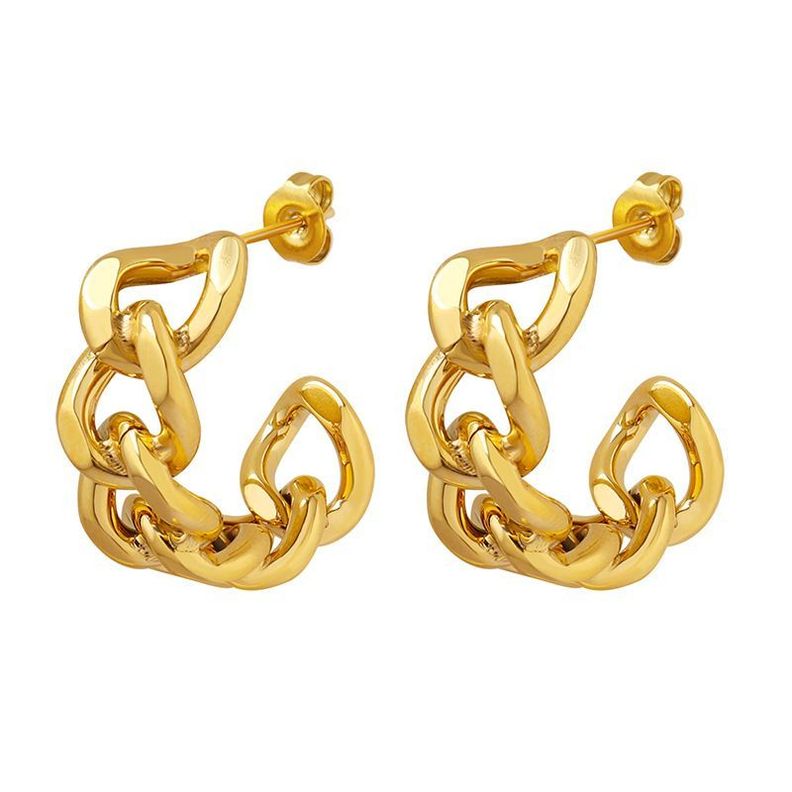 Aros Baño Oro Amarillo 18k Media Argolla Cadena-0