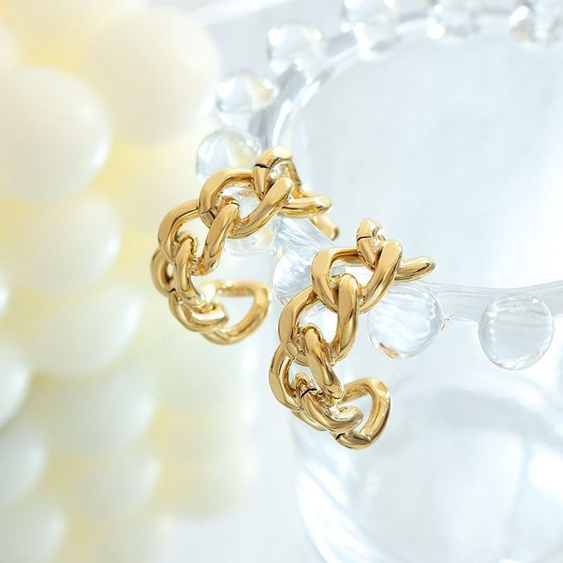 Aros Baño Oro Amarillo 18k Media Argolla Cadena-1