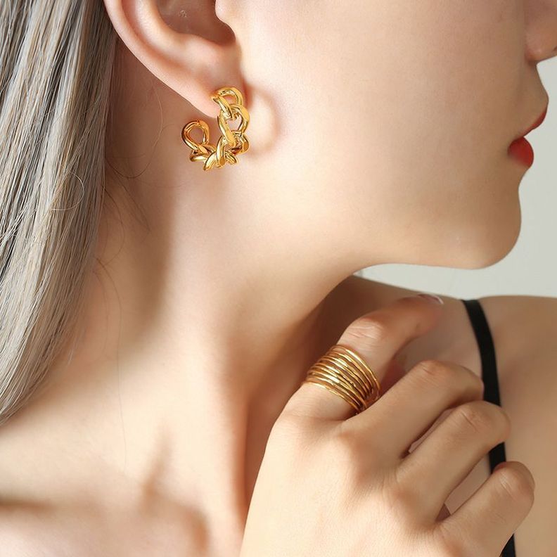 Aros Baño Oro Amarillo 18k Media Argolla Cadena-4