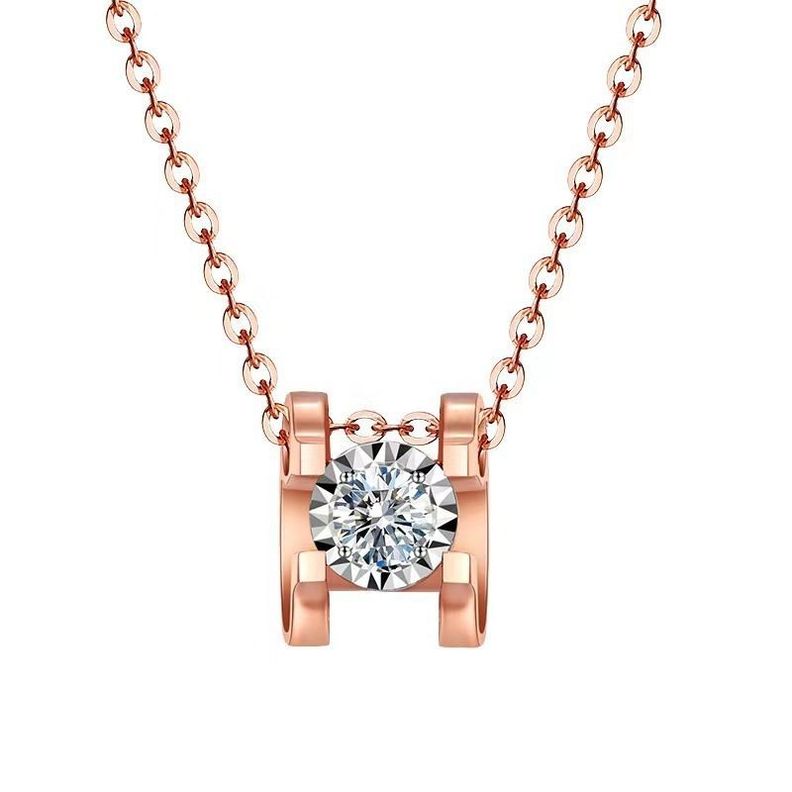 CADENA ESLABONES ORO ROSADO 18K COLGANTE PUNTO DE LUZ DIS DIAMANTE 3P-0