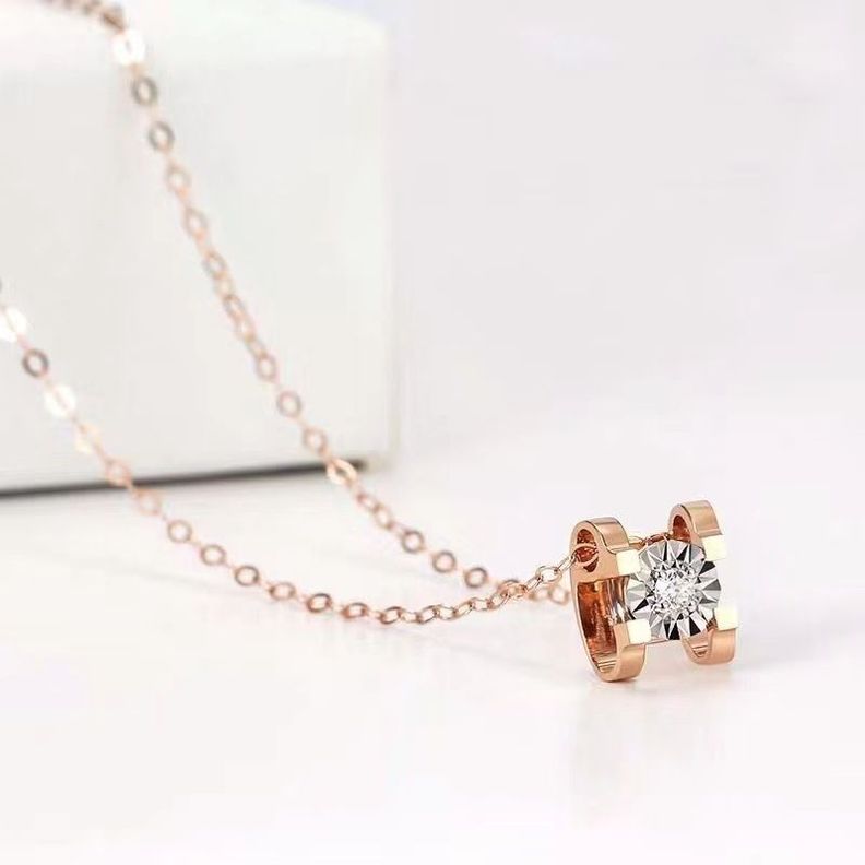 CADENA ESLABONES ORO ROSADO 18K COLGANTE PUNTO DE LUZ DIS DIAMANTE 3P-2