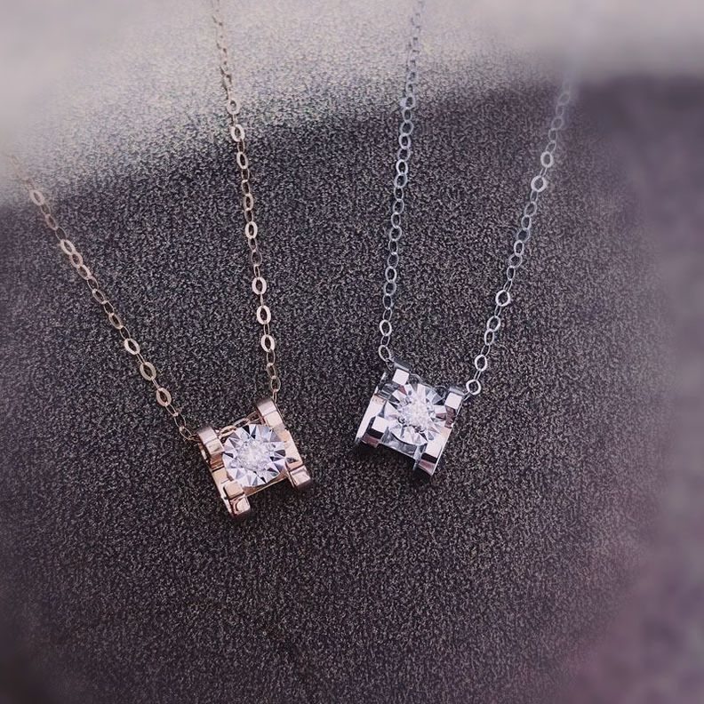 CADENA ESLABONES ORO ROSADO 18K COLGANTE PUNTO DE LUZ DIS DIAMANTE 3P-3