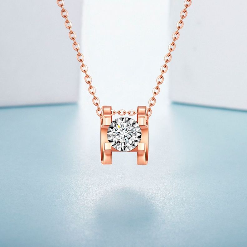 CADENA ESLABONES ORO ROSADO 18K COLGANTE PUNTO DE LUZ DIS DIAMANTE 3P-4