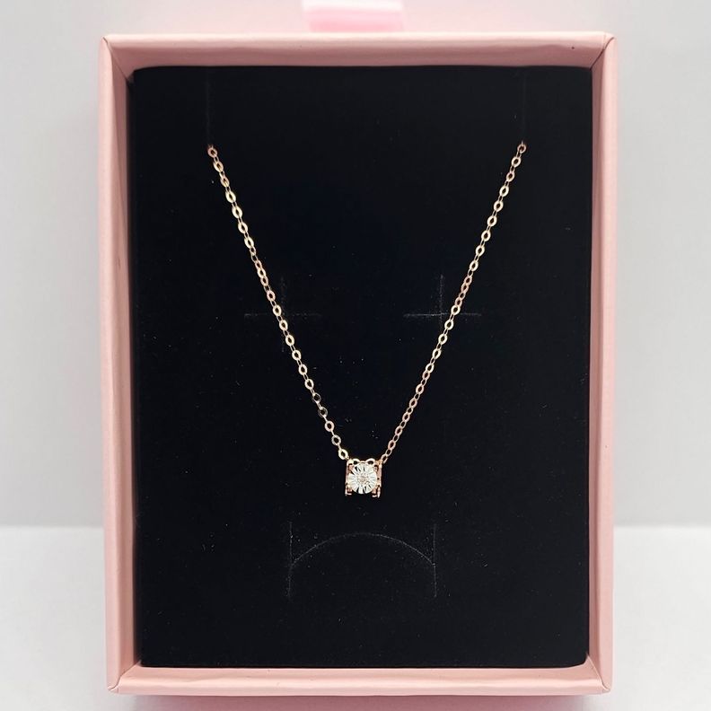 CADENA ESLABONES ORO ROSADO 18K COLGANTE PUNTO DE LUZ DIS DIAMANTE 3P-6