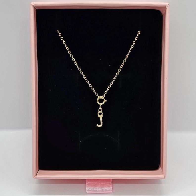 Cadena Eslabones Oro Amarillo 18k Charm Letras Inicial J Full Diamante-2