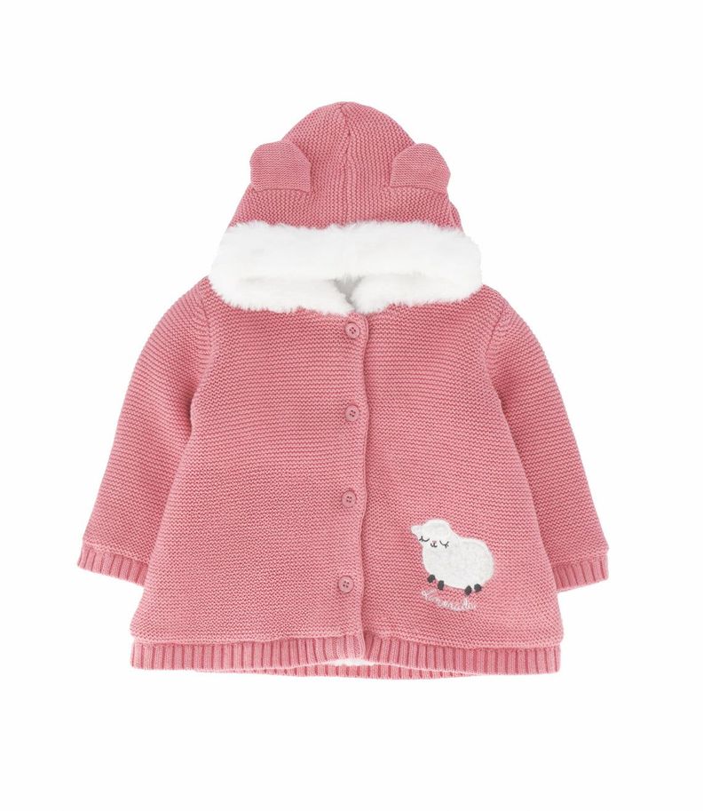 Chaqueta recién nacida tejida palo rosa Limonada-0