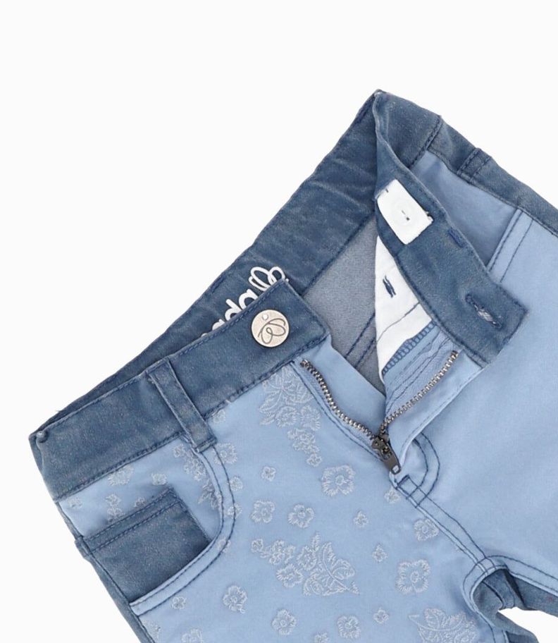 Jeans bebé patchwork con oso celeste Limonada-2
