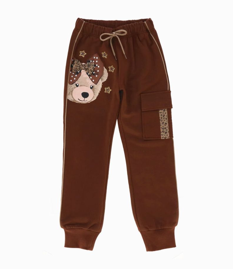 Pantalón de buzo niña con oso café Limonada-0