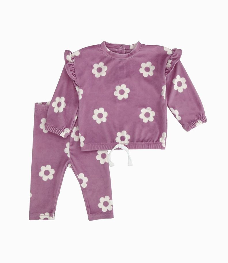 Conjunto bebé con flores palo rosa Limonada-0
