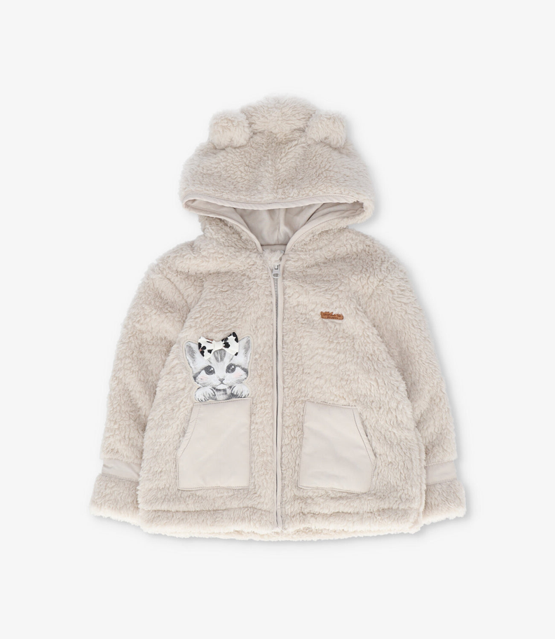 Chaqueta bebe de chiporro con gatito arena Limonada Beige 3 A 6 Meses