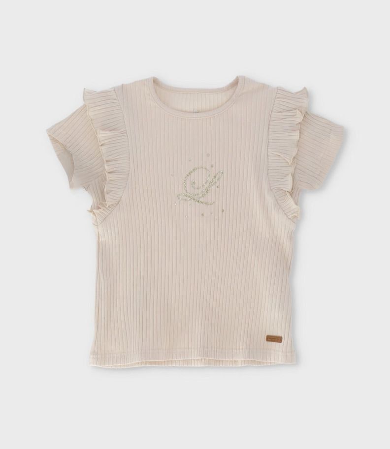 Polera manga corta nina acanalada beige Limonada