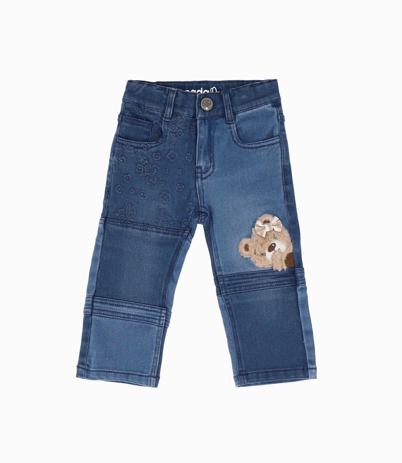Jeans bebé patchwork con oso azul marino Limonada-0