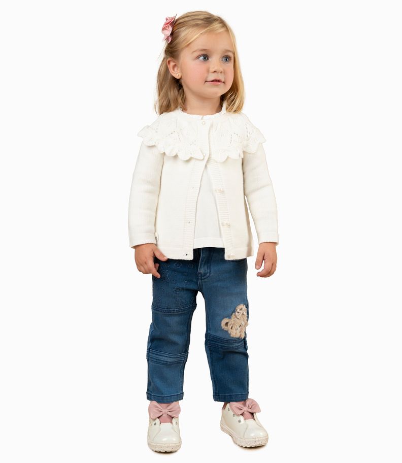 Jeans bebé patchwork con oso azul marino Limonada-1