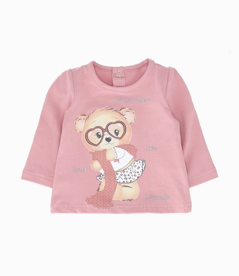 Polera bebés con osito palo rosa Limonada-0