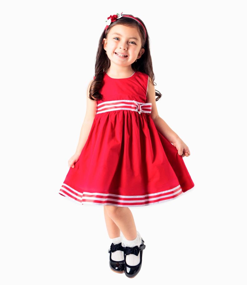 Vestido Bebé Con Lazo Rojo