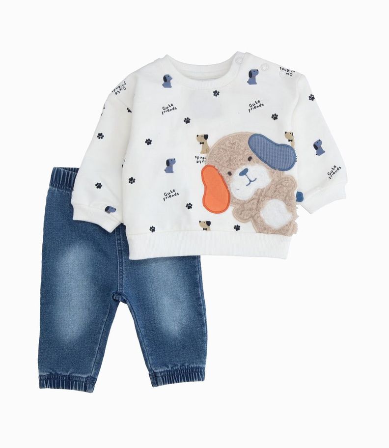 Conjunto recién nacido con perrito blanco Black and Blue-0