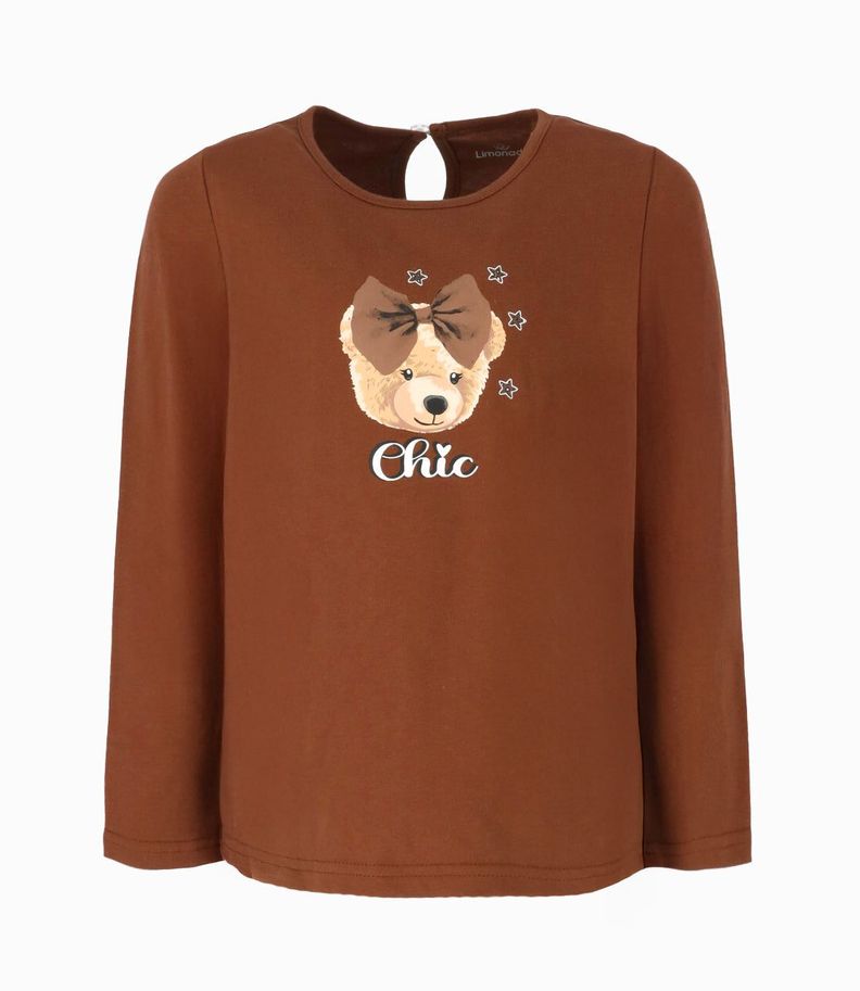 Polera niña con osito café Limonada-0