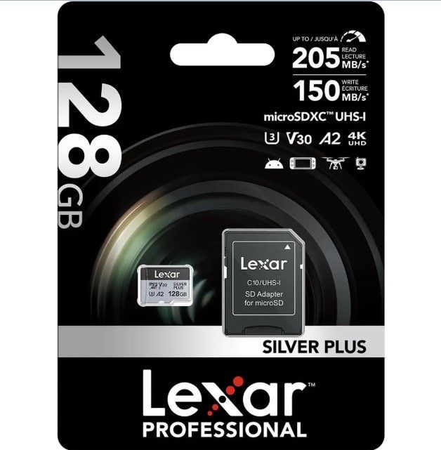 Tarjeta Lexar 128GB MicroSD SILVER PLUS C-10 UHS-I-3