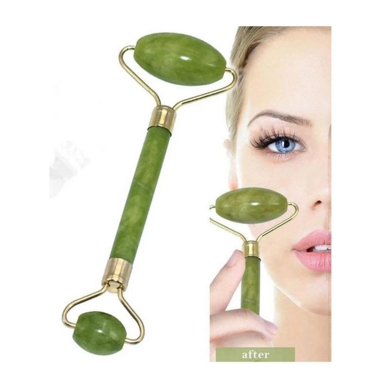 Rodillo Masajeador Roller Facial Piedra Jade Mujer Verde-2