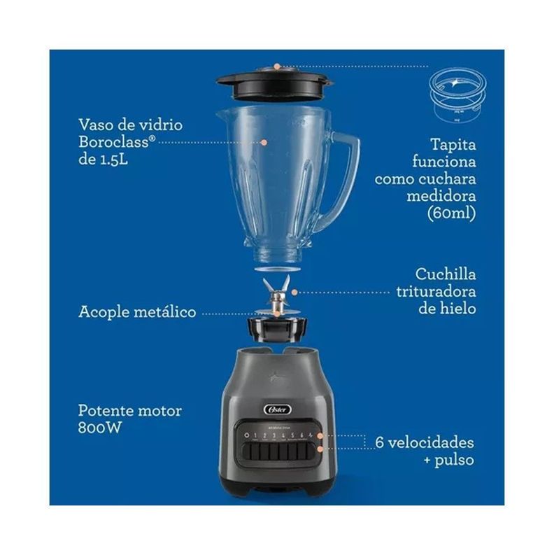 Licuadora Oster Vaso Vidrio 6 Velocidades Pulso-6