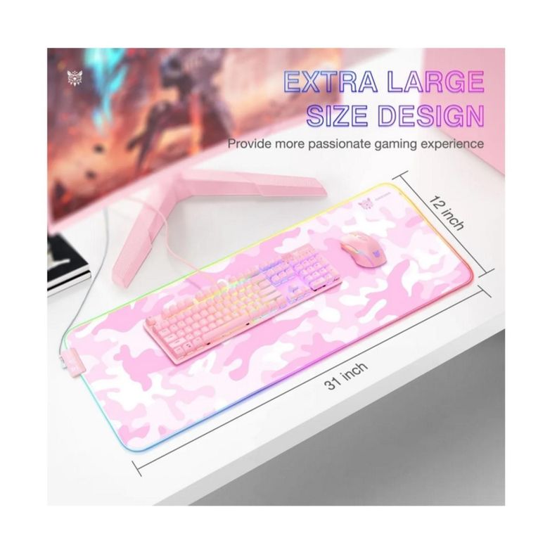 Mouse Pad Rgb Gamer Xl Antideslizante Alfombrilla 80x30cm Rosa Onikuma-3