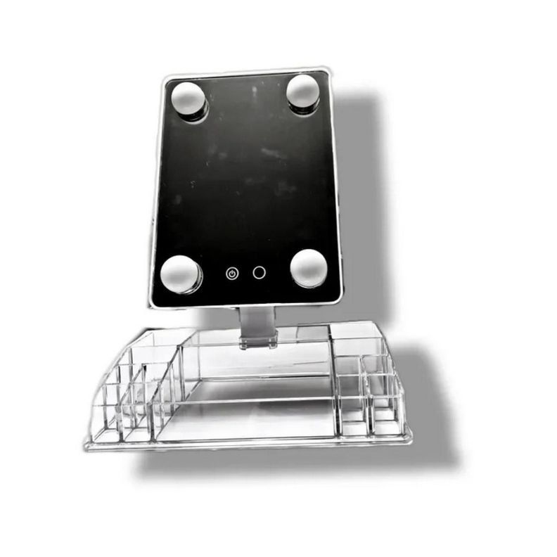 Espejo Luz Led Con Organizador Acrilico De Maquillaje -1