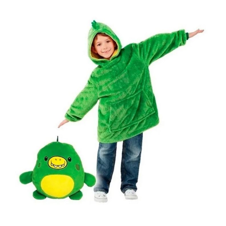 Poleron Niños Peluche Animales Plush Reversible Verde-0