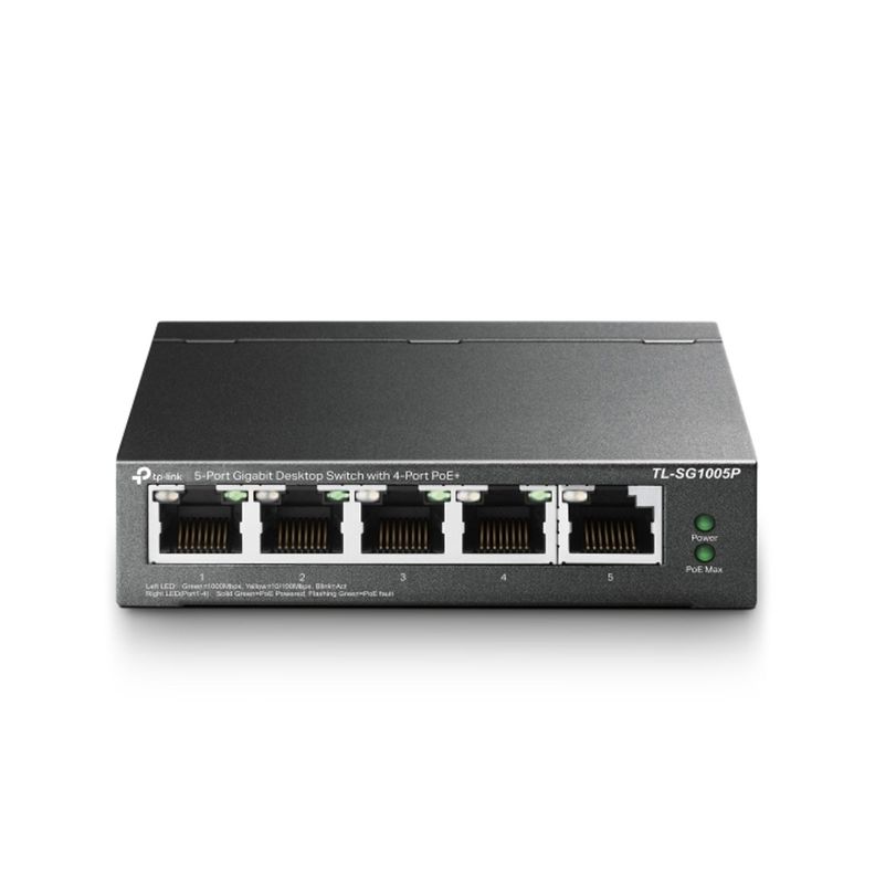 Conmutador de Escritorio Gigabit de 5 puertos con PoE de 4 puertos Gris