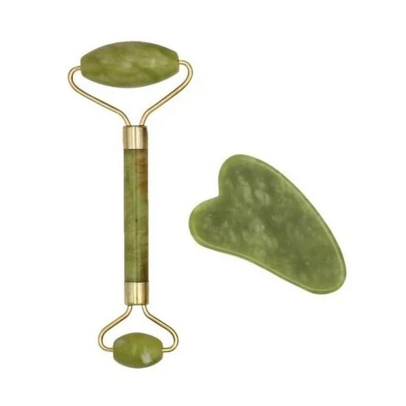 Rodillo Masajeador Roller Facial Piedra Jade Mujer Rostro Verde-1